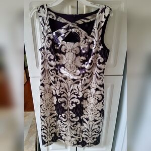 Connected Apparel Purple  and Cream Patterned Dress (